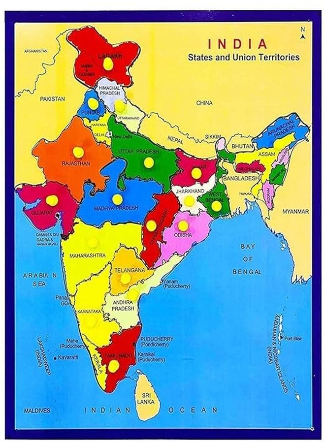 Khilonewale Kid's India Map Puzzle with Knobs | Educational Learning Toys for Boys and Girls | Interactive Kids Puzzle Toy | Size 30x38 cm (India Map) - Image 1